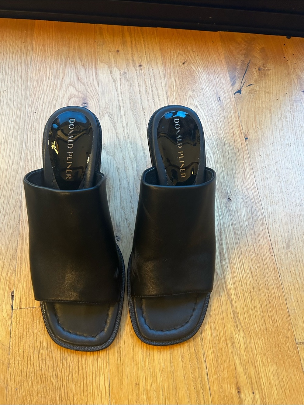 Donald J. Pliner Black Leather Slide Mules with Square Toe